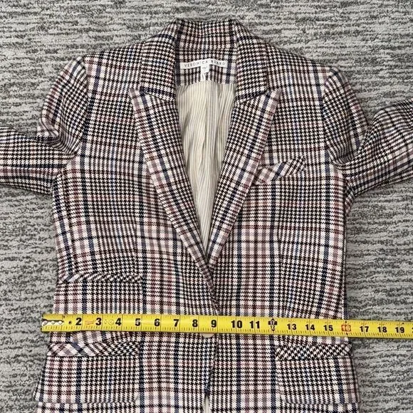 New Veronica Beard FULLER CHECK SINGLE-BUTTON DICKEY JACKET Cream Blue/ Rose Sz2